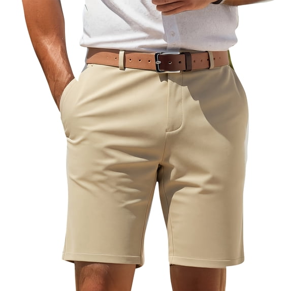 Zimjoy Men's Golf Shorts with Pocket 7" Elastic Waist Quick Dry Water Resistant Chino Shorts for Casual Office Dress Work, Khaki S