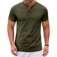 thumbnail image 1 of Zimjoy Men's Henley T Shirt Short Sleeve Stretchy Button Placket Loose Fit T-Shirts Casual Everyday Crew Neck Top Army Green 3XL, 1 of 6