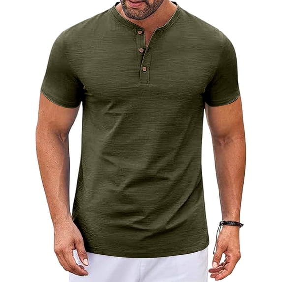 Zimjoy Men's Henley T Shirt Short Sleeve Stretchy Button Placket Loose Fit T-Shirts Casual Everyday Crew Neck Top Army Green 3XL