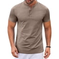 thumbnail image 1 of Zimjoy Men's Henley T Shirt Short Sleeve Stretchy Button Placket Loose Fit T-Shirts Casual Everyday Crew Neck Top Brown L, 1 of 6