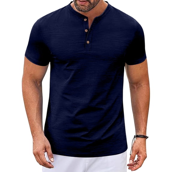 Zimjoy Men's Henley T Shirt Short Sleeve Stretchy Button Placket Loose Fit T-Shirts Casual Everyday Crew Neck Top Navy S