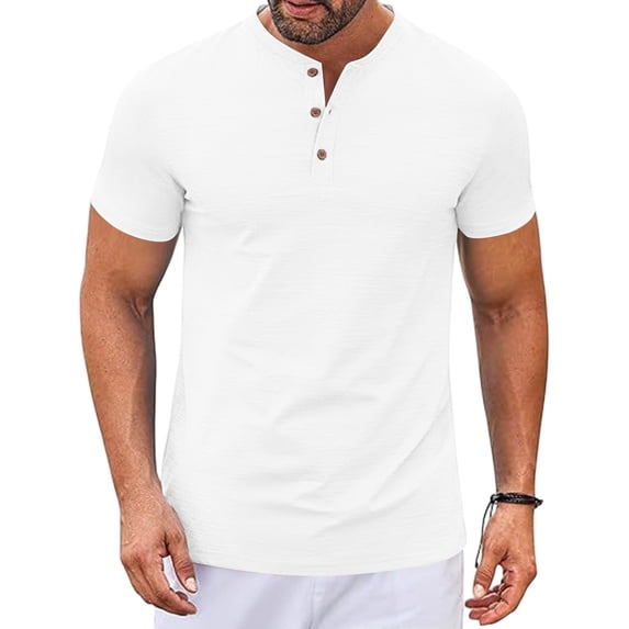 Zimjoy Men's Henley T Shirt Short Sleeve Stretchy Button Placket Loose Fit T-Shirts Casual Everyday Crew Neck Top White 2XL