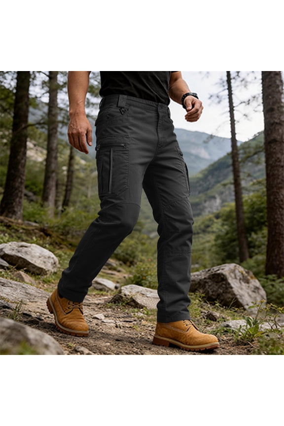 Men's Hiking Cargo Pants Waterproof Tear Resistant Work Pants Zipper Pockets Regular Fit Tactical Trousers with Belt Loop,Black S