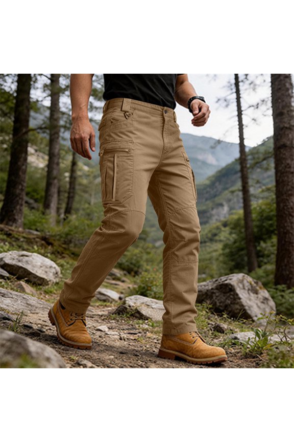 Men's Hiking Cargo Pants Waterproof Tear Resistant Work Pants Zipper Pockets Regular Fit Tactical Trousers with Belt Loop,Brown M