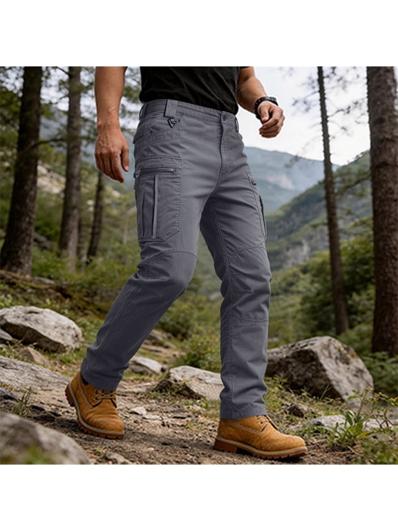 Men's Hiking Cargo Pants Waterproof Tear Resistant Work Pants Zipper Pockets Regular Fit Tactical Trousers with Belt Loop,Gray M