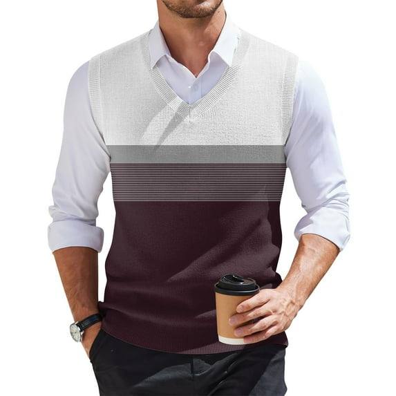 Zimjoy Men's Knitted Vest Casual V-Neck Fair Isle Knit Sweater Vest Big and Tall Sleeveless Mens Sweaters Vintage Winter Sweater Vests, White 3XL