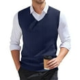thumbnail image 1 of Zimjoy Men's Knitted Vest Casual V Neck Knit Sweater Vest Big and Tall Sleeveless Men's Sweater Basic Vintage Spring Sweater Vests, Navy L, 1 of 6