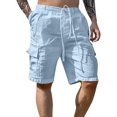 thumbnail image 1 of Zimjoy Men's Linen Cargo Shorts Summer Casual Loose Bermuda Elastic Waist Drawstring Lightweight Beach Vacation Shorts Light Blue 2XL, 1 of 3