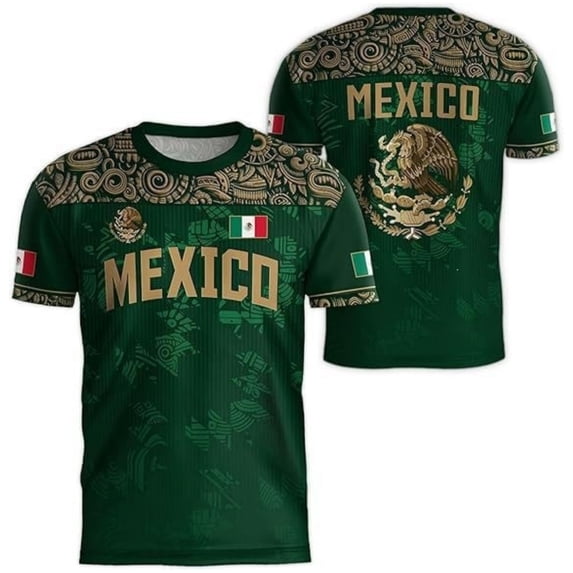 Zimjoy Men's Mexico Soccer Jersey 2026 World Soccer Game National Team Fan Crew Neck Short Sleeve Game Day Football Tee Gold 4XL