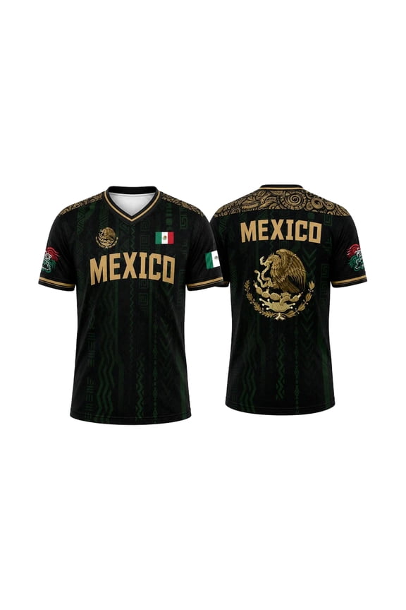 Men's Mexico Soccer Jersey National Flag Short Sleeve Graphic Sport T-Shirt Unisex Training Football Top Game Day Outfit Black XL