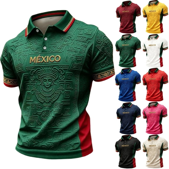 Zimjoy Men's Mexico Soccer Jersey Shirt 2026 World Soccer Game National Team 2D Graphic Collared Short Sleeve Polo Shirts Dark Green L
