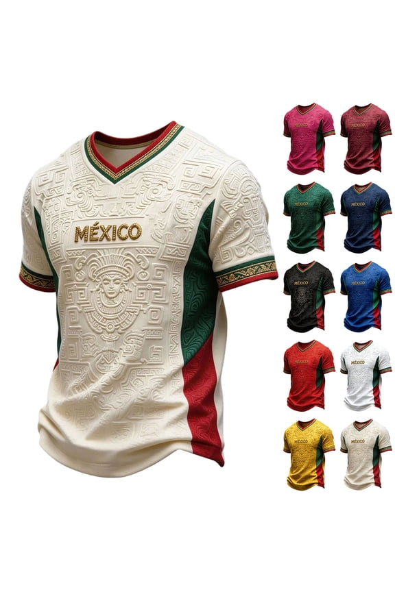 Men's Mexico Soccer Jersey T-Shirt 2026 World Soccer Game National Team 2D Graphic Crew Neck Short Sleeve Tee Blue L