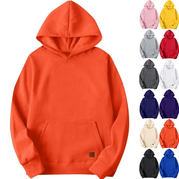 Zimjoy Men's Orange Hoodie Casual Loose Solid Color Hooded Fleece Sweatshirt Long Sleeve Baggy Pullover Sweatshirts with Pocket, Saffron XL