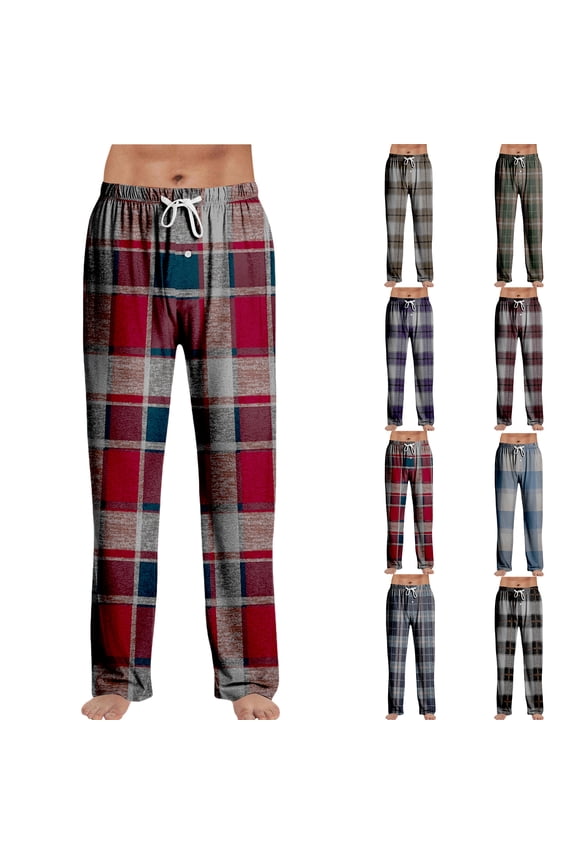 Men's Pajama Pants Soft Elastic Waist Plaid Sleep Pant Casual Drawstring Warm Flannel Pajama Bottoms Comfy Loose Sleep Pant Christmas Pajama Bottoms with Pockets, Red XL