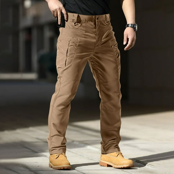 Zimjoy Men's Pants Cargo Water Resistant Ripstop Work Pants Light Weight Relaxed Fit Utility Trousers Durable Waistband Hiking Trousers with Multi Pocket, Brown 3XL