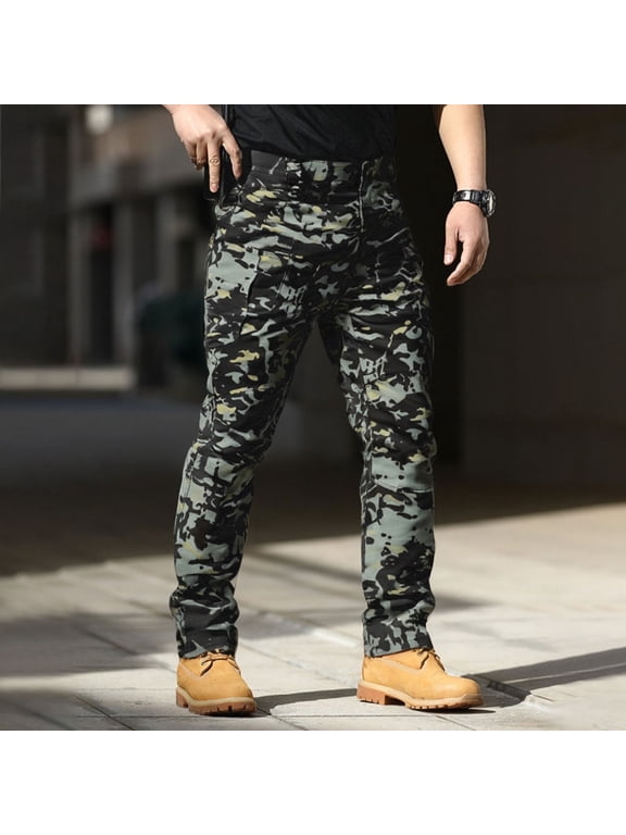 Men's Pants Cargo Water Resistant Ripstop Work Pants Light Weight Relaxed Fit Utility Trousers Durable Waistband Hiking Trousers with Multi Pocket, Gray Camouflage XL