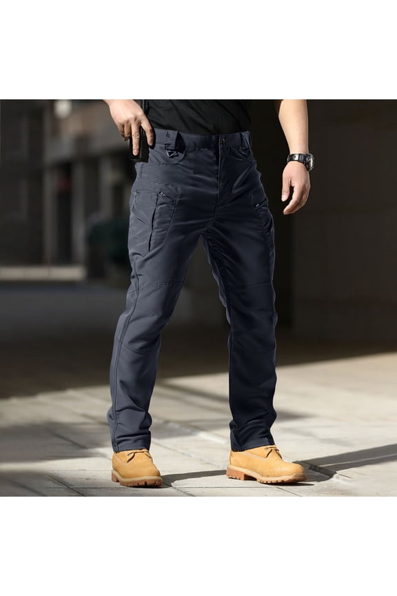 Men's Pants Waterproof Rip Stop Cargo Trousers Utility Lightweight Flex Cargo Pants Waistband Durable Trousers with Multi Pocket, Blue XL