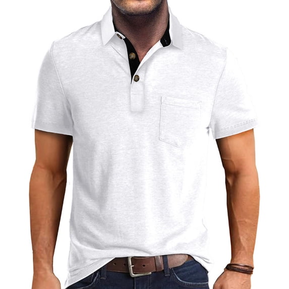 Zimjoy Men's Polo Shirts 3 Button Henley Collared Short Sleeve Shirts Soft Cotton Lightweight Casual Tops with Pocket, White 2XL