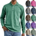 thumbnail image 1 of Zimjoy Men's Polo Shirts Cotton Western Long Sleeve Tops Casual V-Neck Washed Button Shirt Collared Lightweight Fall Clothes Muscle Gym, Green XL, 1 of 4