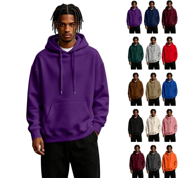 Zimjoy Men's Pullover Hoodie Plain Long Sleeve Hooded Sweatshirt Loose Fit Lightweight Casual Streetwear Hoodie for Daily Sports Outdoor Dark Purple L