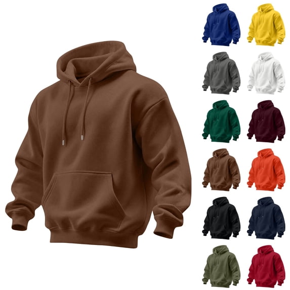 Zimjoy Men's Pullover Hoodie Sweatshirt Long Sleeve Fleece Lined Hooded Sweatshirt with Pocket Athletic Casual Hoodie for Men Daily Wear Workout Streetwear Coffee L