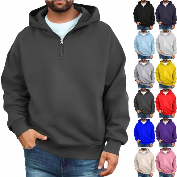 Zimjoy Men's Quarter Zip Hoodies Pullover Hoodie Half Zip Long Sleeve Casual Fleece Hooded Sweatshirt for Men Gray XL