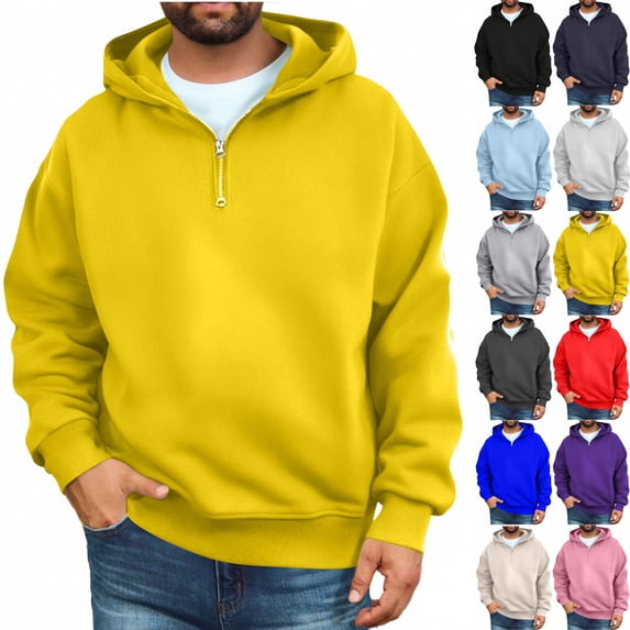 Zimjoy Men's Quarter Zip Hoodies Pullover Hoodie Half Zip Long Sleeve Casual Fleece Hooded Sweatshirt for Men Yellow M