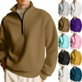 thumbnail image 1 of Zimjoy Men's Quarter Zip Pullover Long Sleeve Mock Neck 1/4 Zipper Pullover Casual Men's Sweatshirts Brown Sweatshirt Lightweight Fall Clothes, Light Brown 2XL, 1 of 7