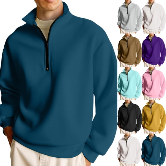 Zimjoy Men's Quarter Zip Pullover Long Sleeve Mock Neck Blue Zip Up Hoodie Casual 1/4 Zipper Pullover Winter Lightweight Mens Shirts, Navy M