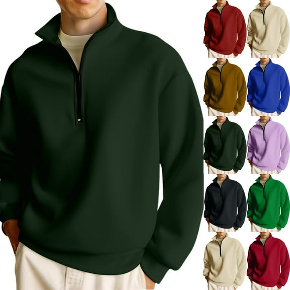 Zimjoy Men's Quarter Zip Pullover Mock Neck Long Sleeve 1/4 Zip Pullover Mens Casual Green Sweatshirt Lightweight Fall Zip Up Hoodie Men, Army Green L