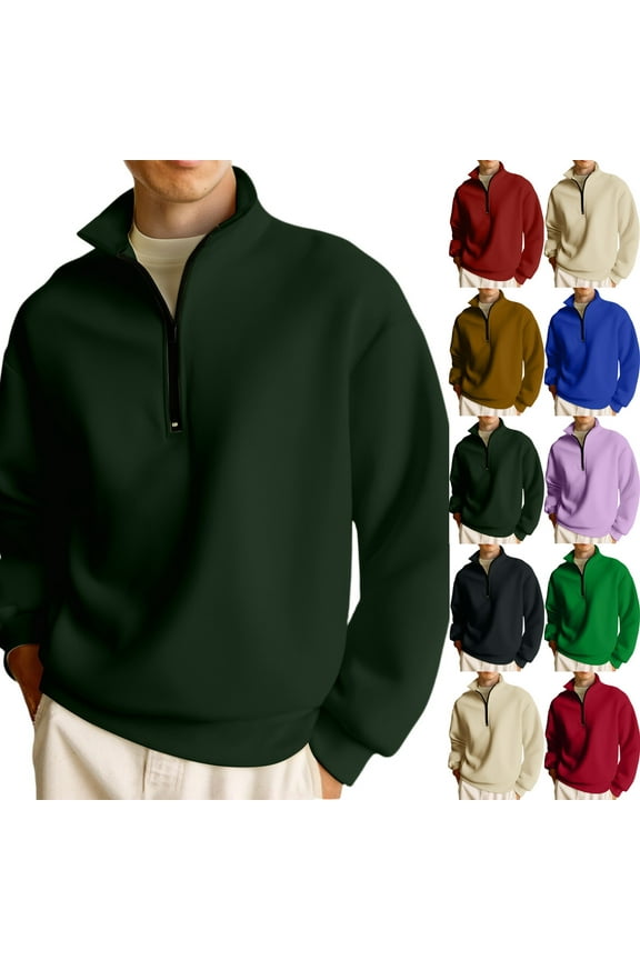 Men's Quarter Zip Pullover Mock Neck Long Sleeve 1/4 Zip Pullover Mens Casual Green Sweatshirt Lightweight Fall Zip Up Hoodie Men, Army Green L