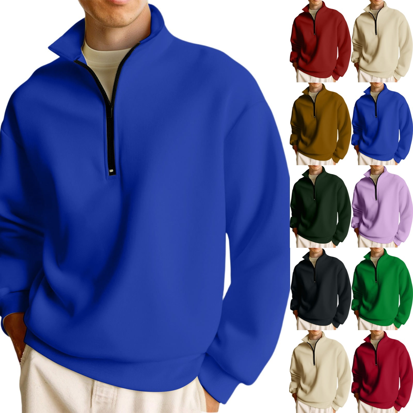 Zimjoy Men's Quarter Zip Pullover Mock Neck Long Sleeve 1/4 Zipper