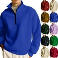 thumbnail image 1 of Zimjoy Men's Quarter Zip Pullover Mock Neck Long Sleeve 1/4 Zipper Pullover Casual Blue Zip Up Hoodie Lightweight Fall Mens Shirts, Royal Blue XL, 1 of 7