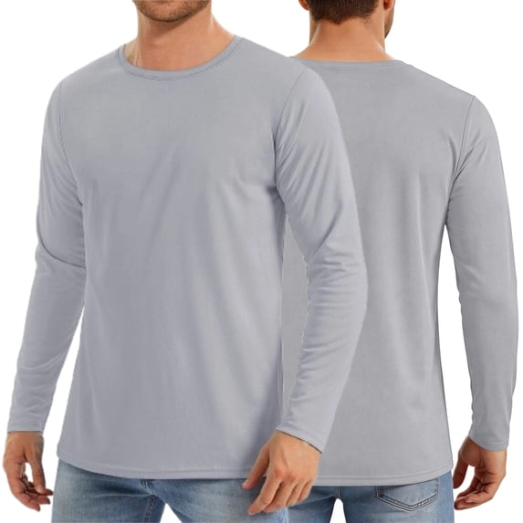 Zimjoy Men's Quick Dry Active Shirts Crew Neck UPF 50+ Pullover Moisture Wicking Athletic Sports Fishing Shirts, Light Gray L