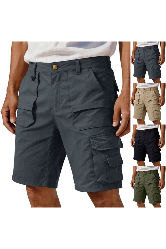 Men's Quick Dry Ripstop Tactical Cargo Shorts Multi Zipper Pocket Knee Length Outdoor Hiking Fishing Work Utility Shorts Khaki XL