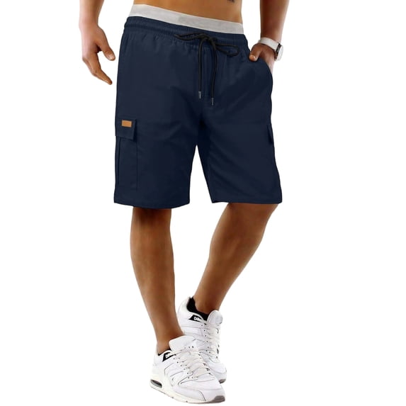 Zimjoy Men's Relaxed Fit Cargo Shorts Hiking Outdoor Casual Shorts Drawstring Elastic Waist Bermuda Shorts with Multi-Pocket, Navy XL