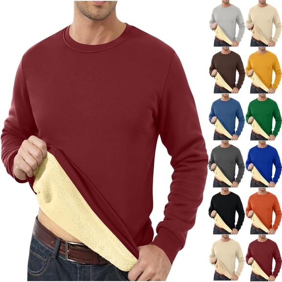 Zimjoy Men's Sherpa Lined Sweatshirts Casual Thick Warm Fleece Sweater Long Sleeve Crewneck Sweatshirt Basic Winter Sweater, Wine XL