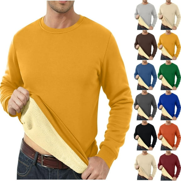 Zimjoy Men's Sherpa Lined Sweatshirts Warm Thick Fleece Sweater Long Sleeve Crew Neck Sweatshirt Casual Basic Winter Sweater, Yellow 2XL