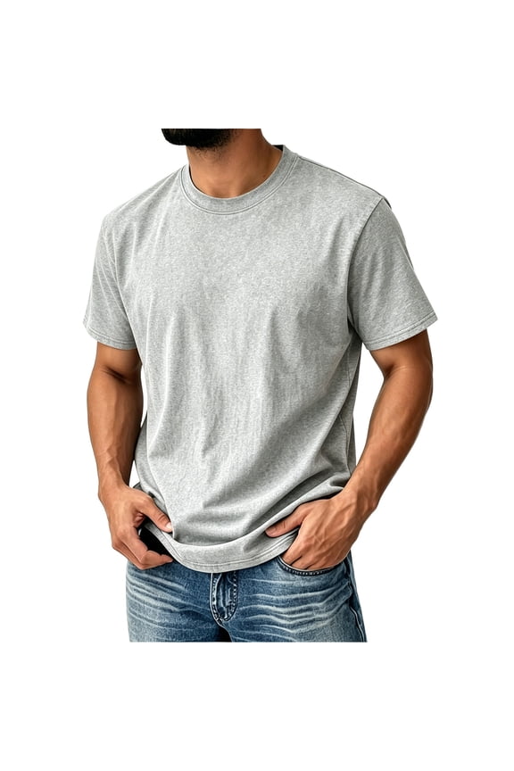 Men's Short Sleeve T-Shirts Casual Basic Crew Neck Cotton Shirt Vintage Acid Wash Summer Fashion Tees Light Gray L