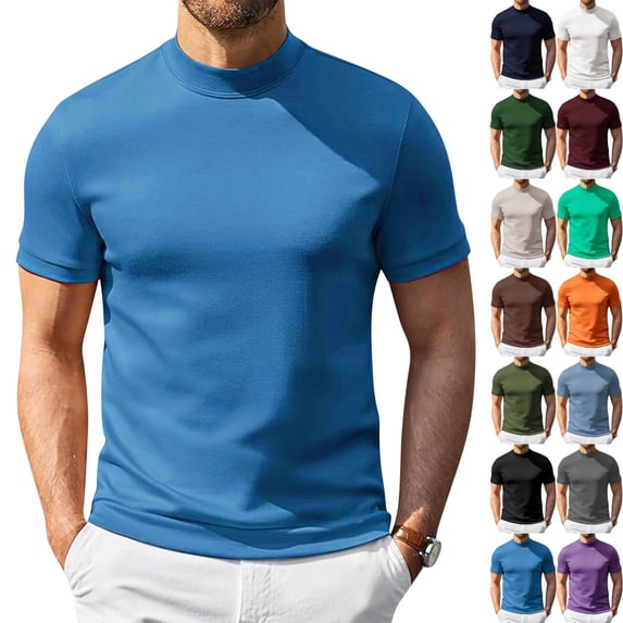 Zimjoy Men's Short Sleeve T Shirts Lightweight Soft Cotton Moisture Wicking Casual Basic Tees Comfort Stretch Athletic Performance Tee Cyan S