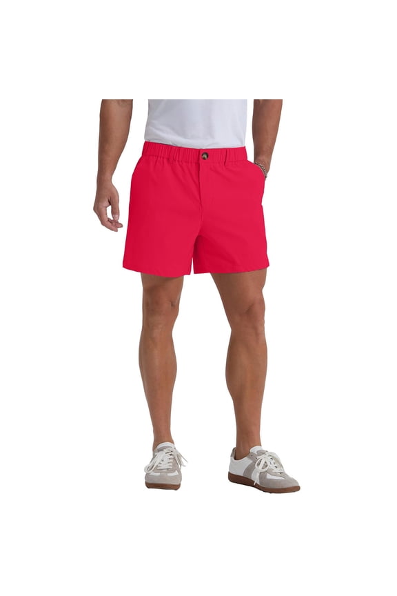 Men's Shorts 5" Inseam Flat-Front Shorts Lightweight Quick Dry Button Stretch Chino Shorts Elastic Waist Outdoor Golf Work Travel Beach Pants, Vermilion XL