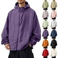 thumbnail image 1 of Zimjoy Men's Soft Shell Jacket Athletic Big and Tall UV Protection Full Zip Jackets Lightweight Hooded Windbreaker Jacket with Pocket Fishing Hiking Coat, Purple L, 1 of 5