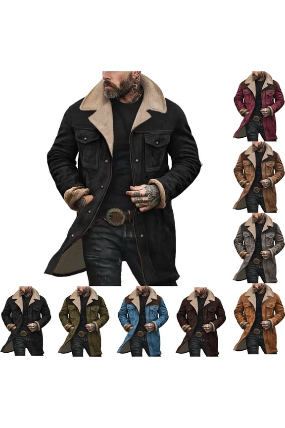 Men's Suede Jacket Western Regular Fit Double-Breasted Trench Coats Windproof Lapel Collar Wool Blend Pea Coat Casual Long Trench Coats Thermal Winter Overcoat, Black 3XL