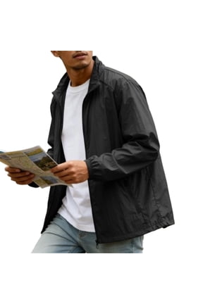 Men's Summer Lightweight Sun Protection Jacket Windbreaker Zip Up Jacket Casual Loose Fit Outdoor UPF 50+ Sun Shirts with Pocket, Black L