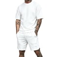 thumbnail image 1 of Zimjoy Men's Summer Sets 2 Piece Waffle Outfits Casual Drop Shoulder Short Sleeve T Shirt and Elastic Waist Shorts Set White XL, 1 of 5