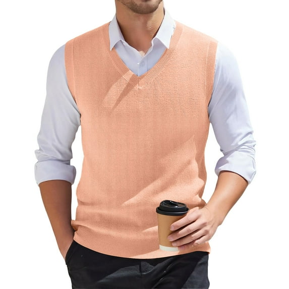 Zimjoy Men's Sweater Vests Casual V-Neck Knit Sweater Vest Oversize Sleeveless Men's Sweater Basic Vintage Winter Sweater Vests, Complexion 2XL