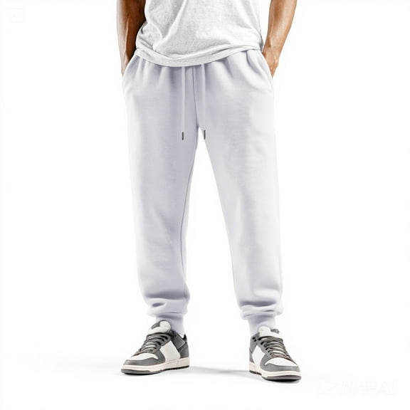Zimjoy Men's Sweatpants Athletic Elastic Waist Big and Tall Mens Cargo Pants Drawstring Loose Fit Men's Pants Lightweight Taper Leg Cargo Jeans with 5-Pockets, White 3XL