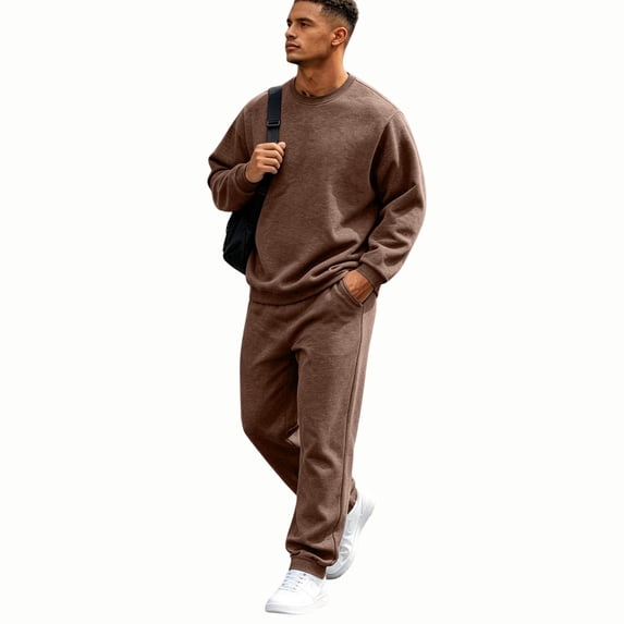 Zimjoy Men's Sweatsuits, Crewneck Sweatshirt Sweatpants 2 Piece Outfit, Long Sleeve Pullover Top & Jogger Pants Matching Set, Casual Athletic Sweatsuit for Daily Loungewear Gym Workout Coffee 3XL