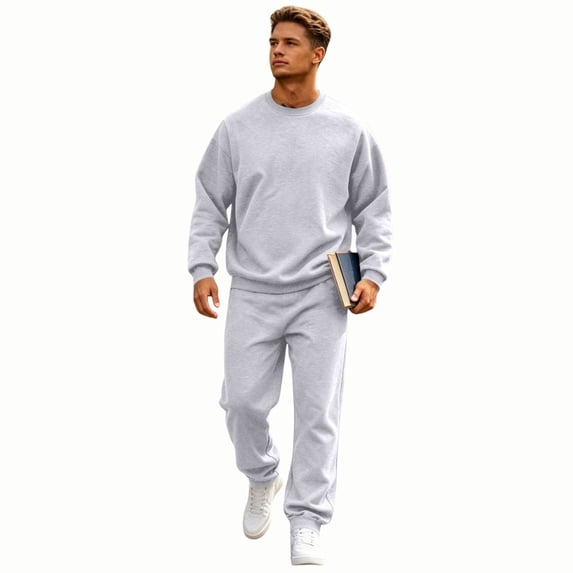 Zimjoy Men's Tracksuits, Crewneck Sweatshirt Sweatpants 2 Piece Outfit, Long Sleeve Pullover Top & Jogger Pants Matching Set, Casual Athletic Sweatsuit for Daily Loungewear Gym Workout Gray XL