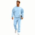 thumbnail image 1 of Zimjoy Men's Tracksuits, Crewneck Sweatshirt Sweatpants 2 Piece Outfit, Long Sleeve Pullover Top & Jogger Pants Matching Set, Casual Athletic Sweatsuit for Daily Loungewear Gym Workout Light Blue XL, 1 of 6